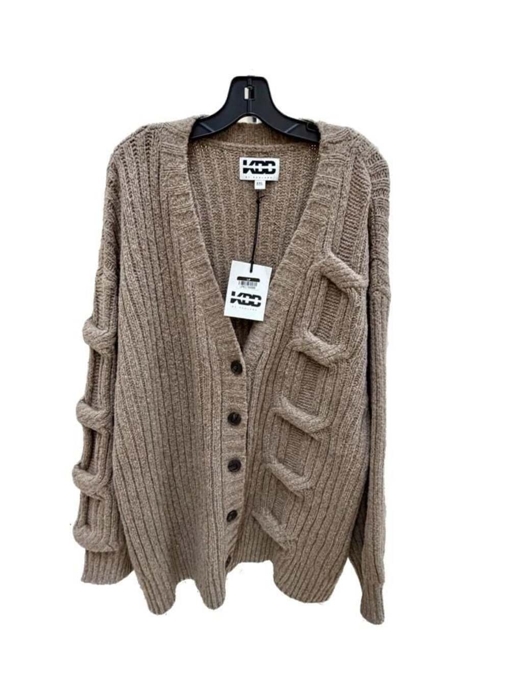 KBB by Kahlana Barfield Brown Textured Knit Cardigan Sweater XXL Tan